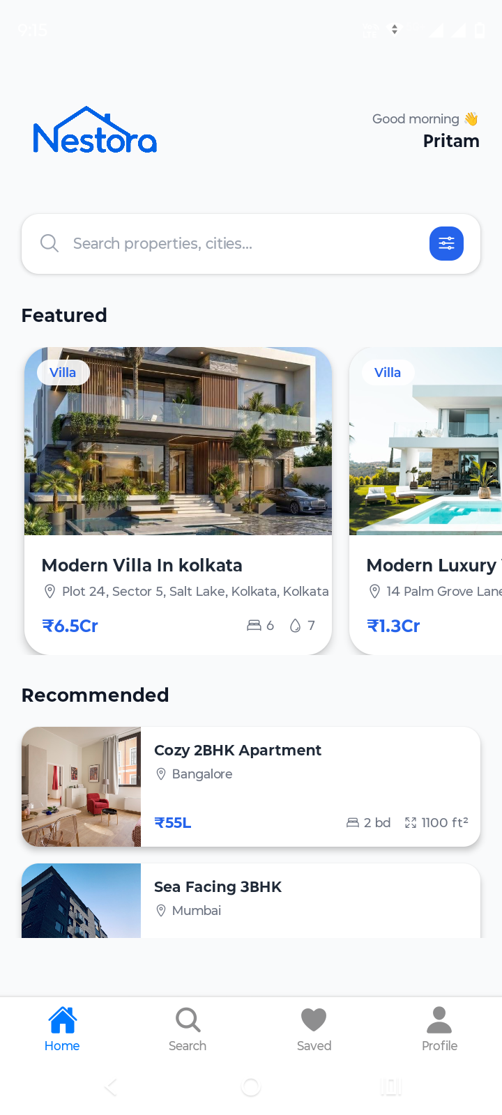 Nestora app screen 1